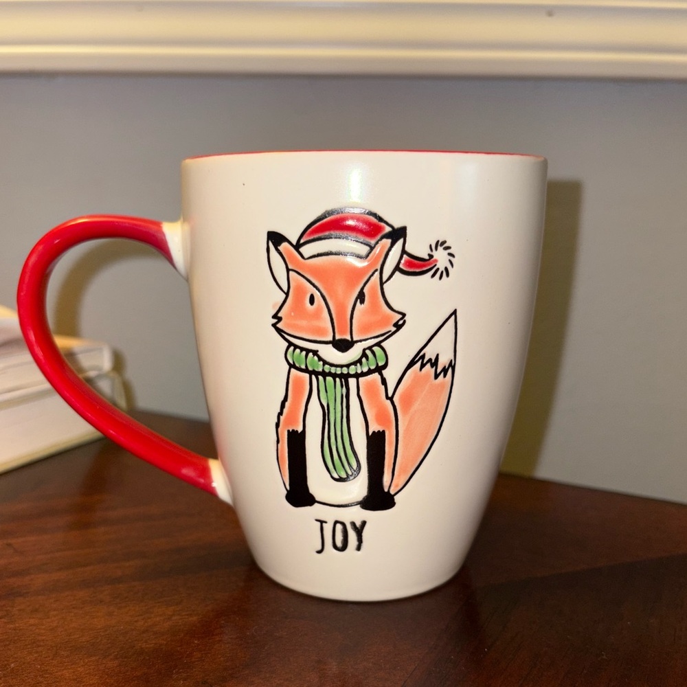 Festive Fox Mug with Red Handle